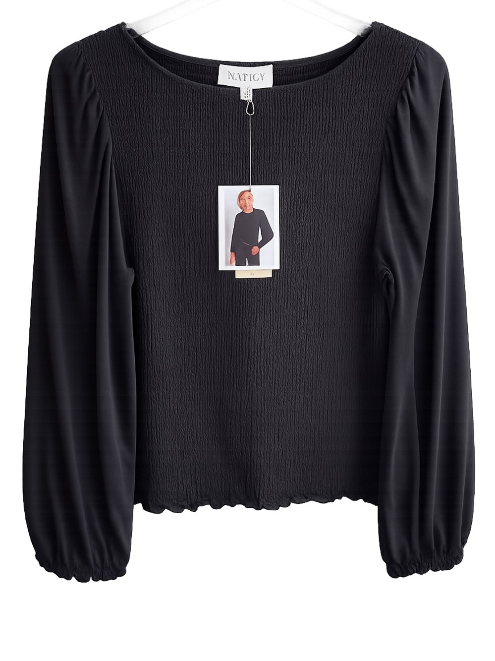 NWT Nation LTD Los Angeles Smocked Puff Sleeve Top Black XXL Pima Cotton Tencel